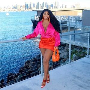 Color block drop shoulder lapel neck dress